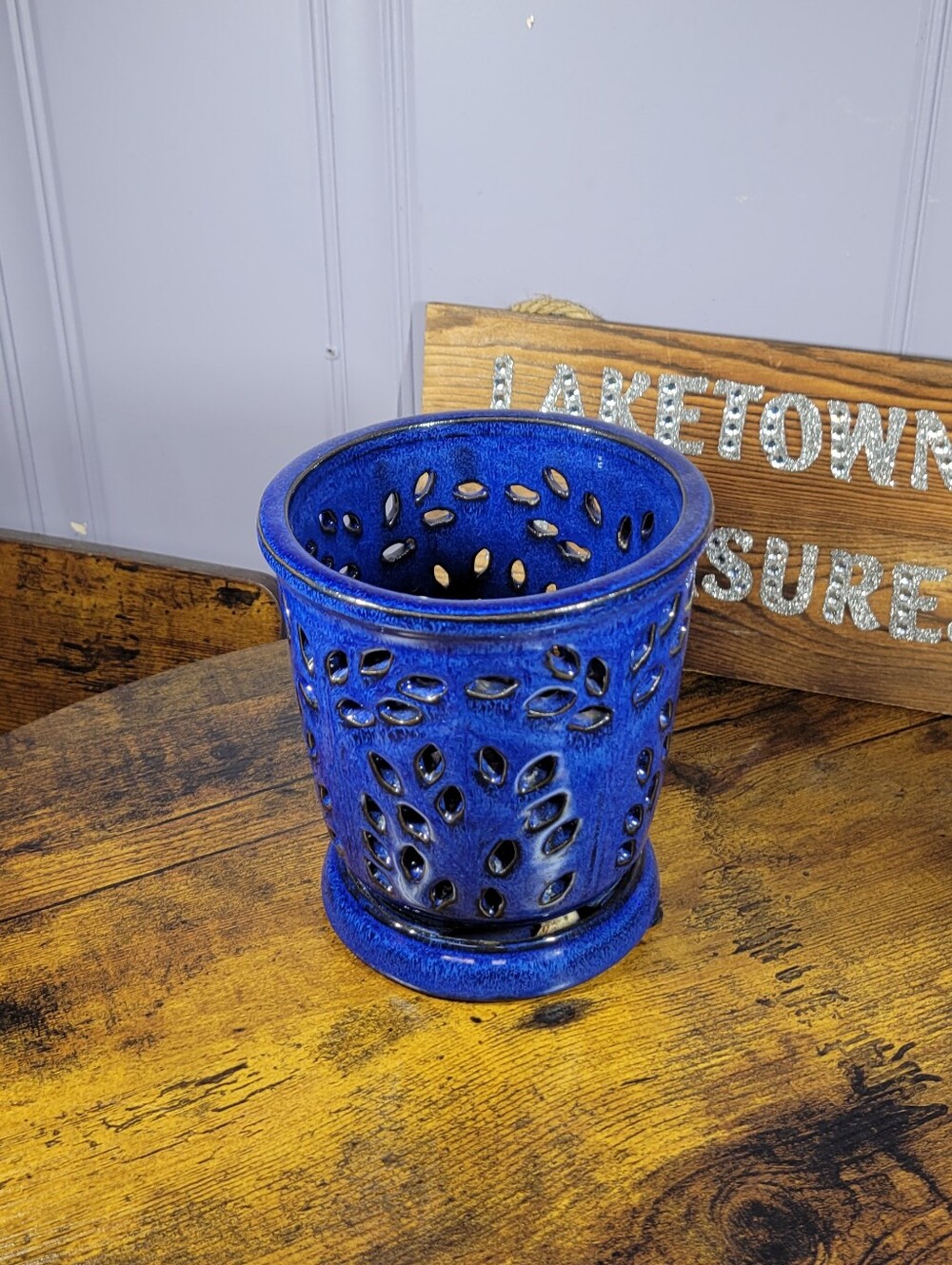 Blue Glazed orchid pot 6×5